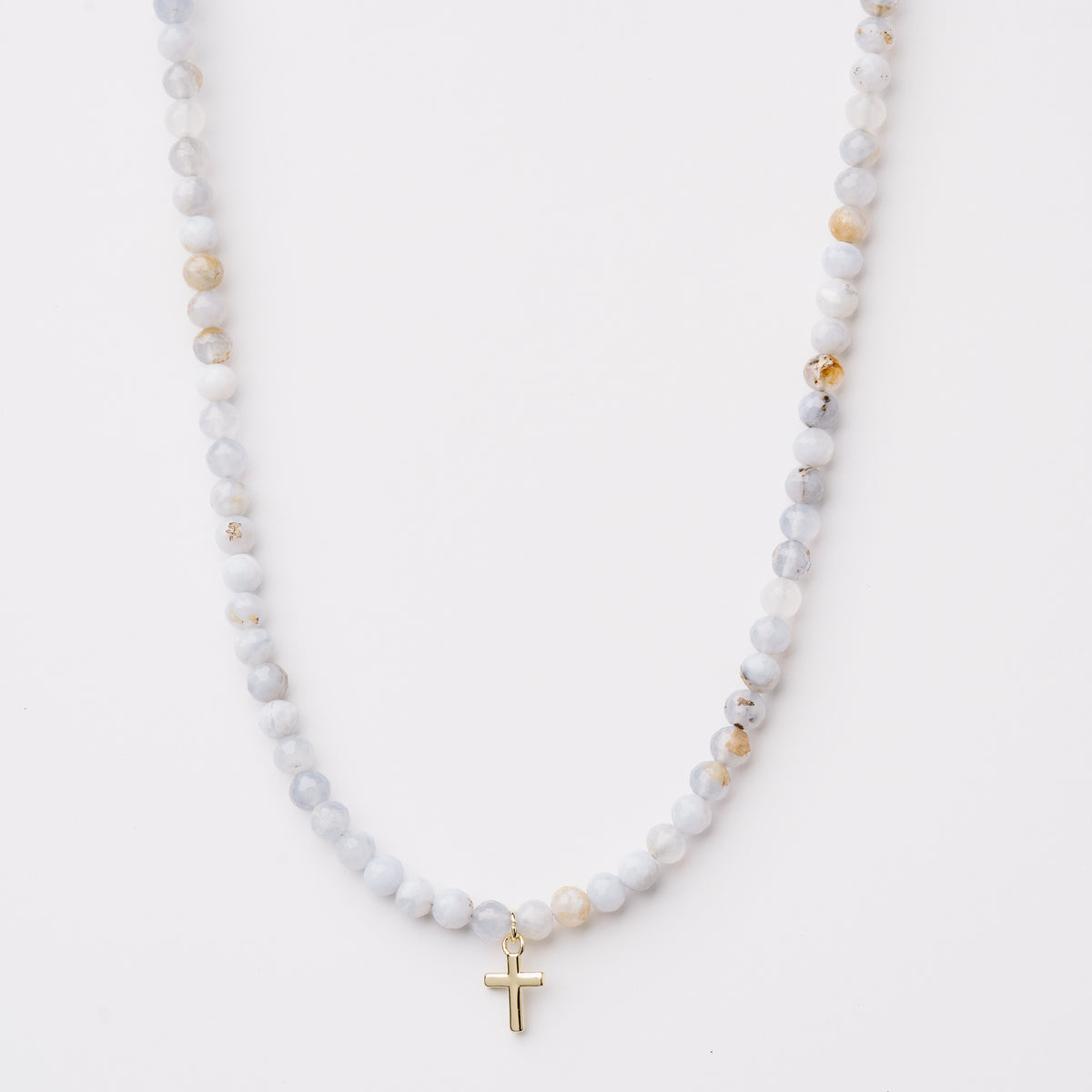 Blue Agate and Gold Cross Necklace