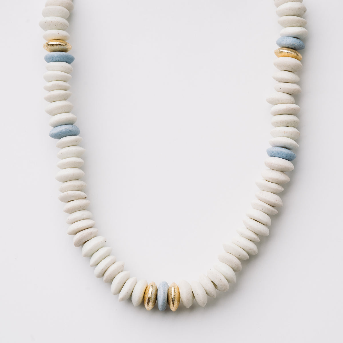 White and Powder Blue Ashanti Bead Neckclace