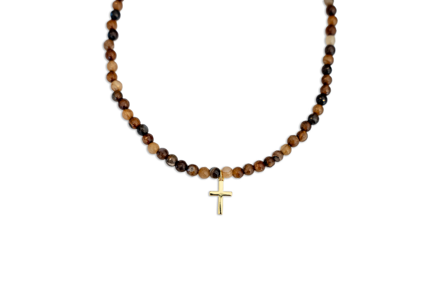 Espresso Agate Cross Bead Necklace