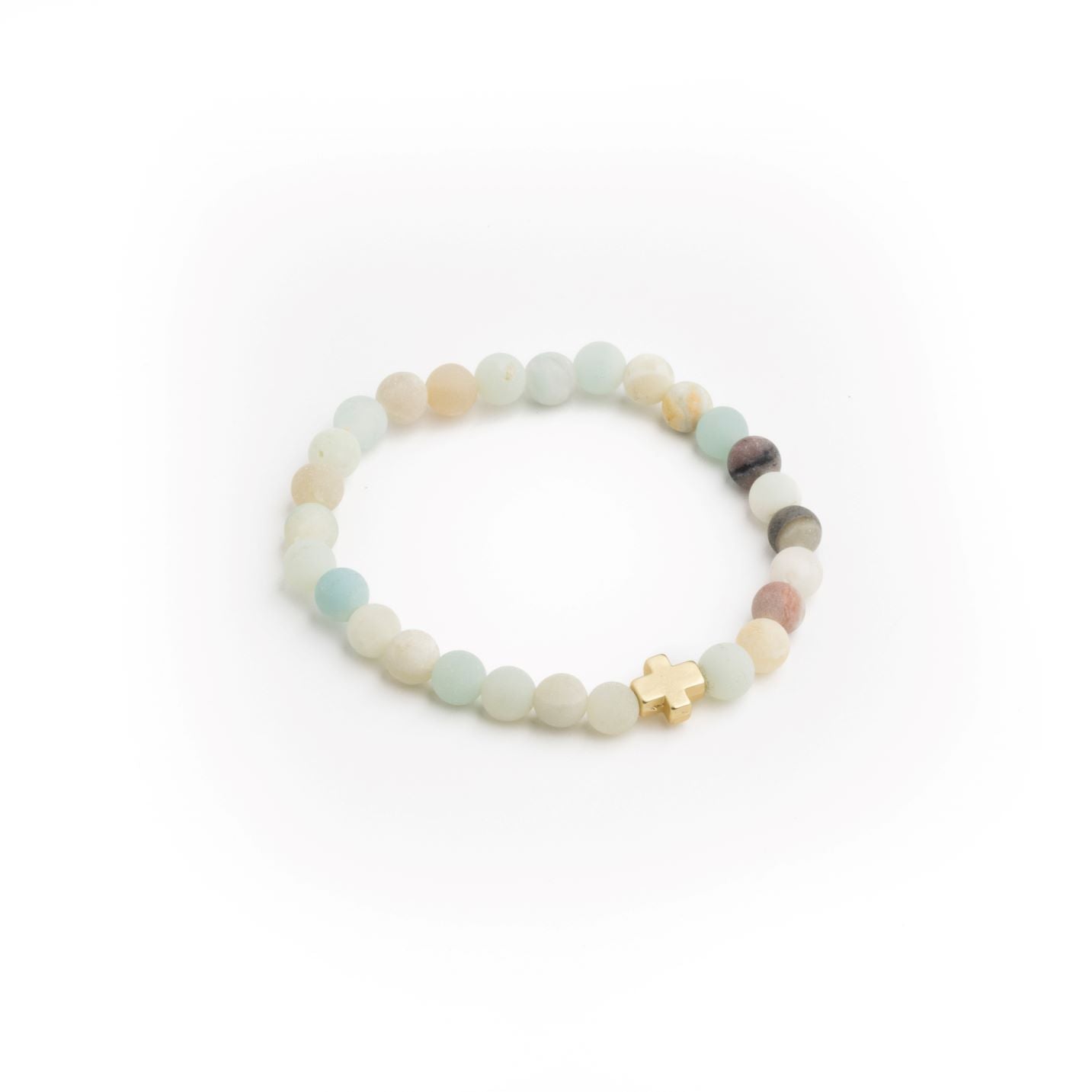 Amazonite Stone Cross Bracelet - 6mm