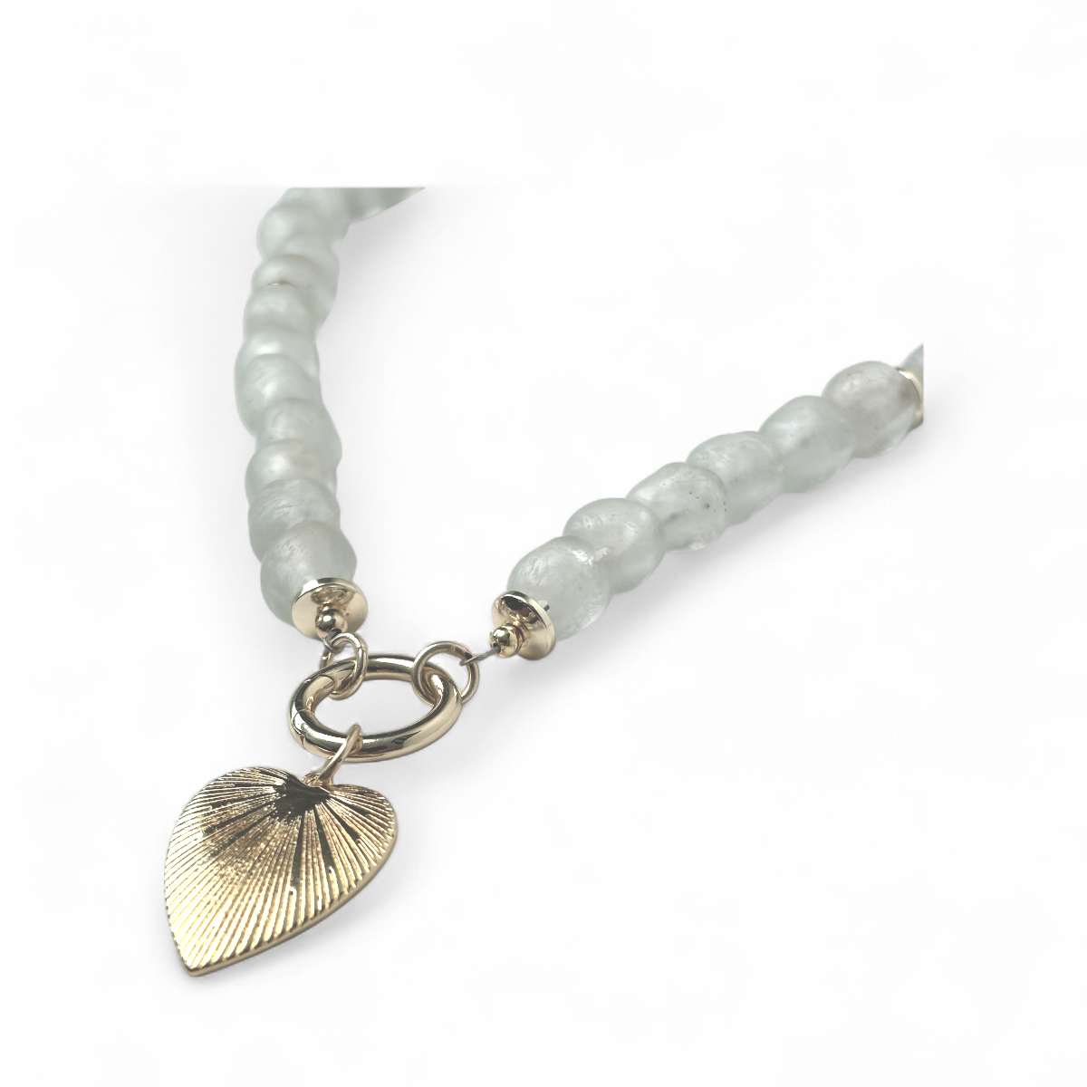 Aquamarine Recycled Glass Beads with Heart Charm