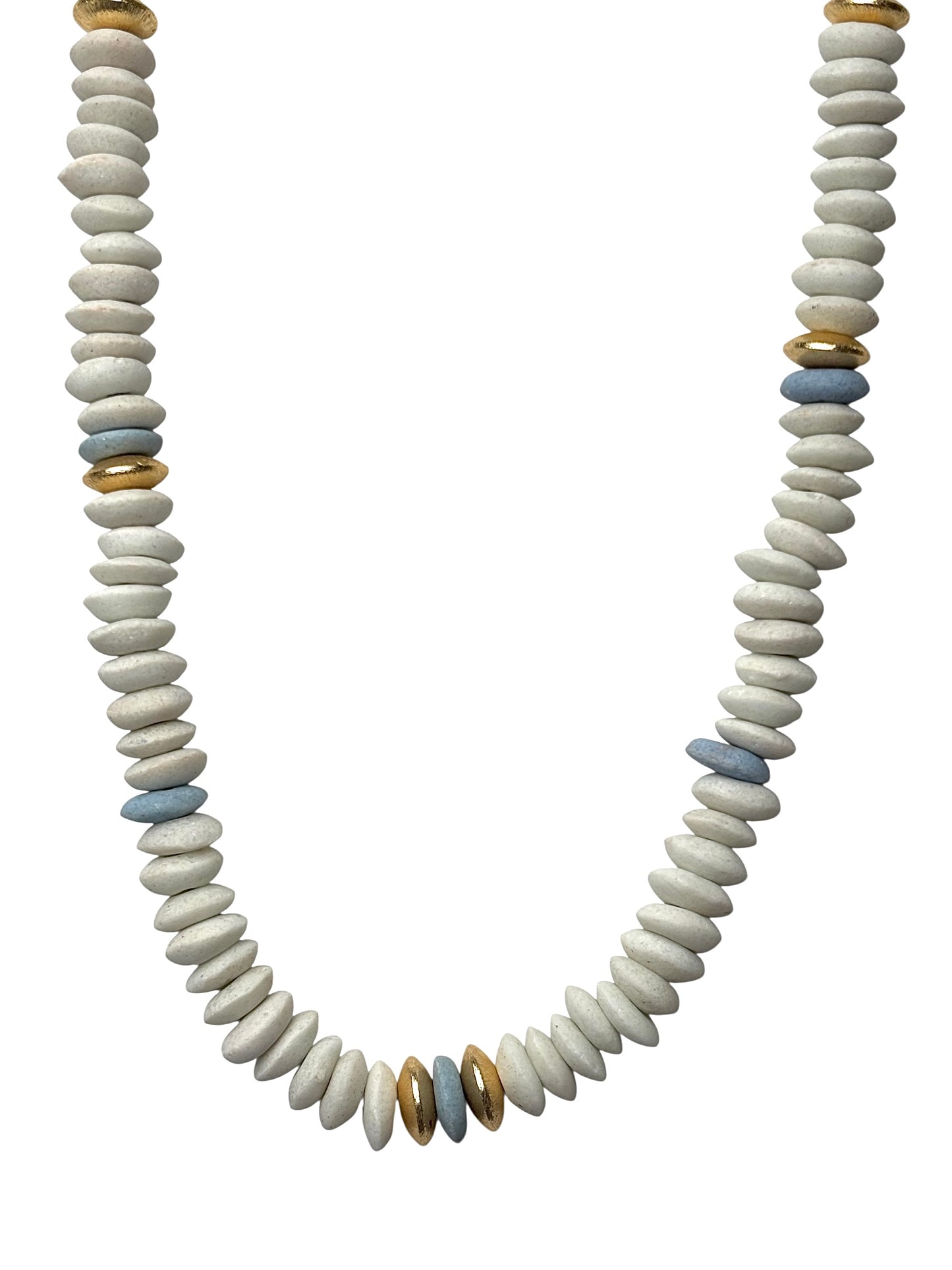 White and Powder Blue Ashanti Bead Neckclace