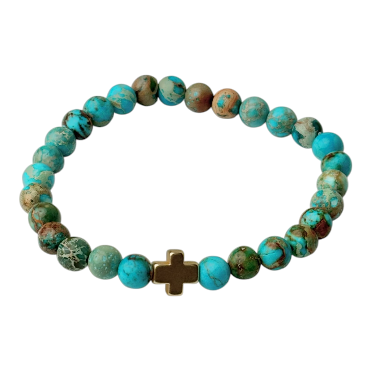 Blue Jasper and Gold Cross Bracelet