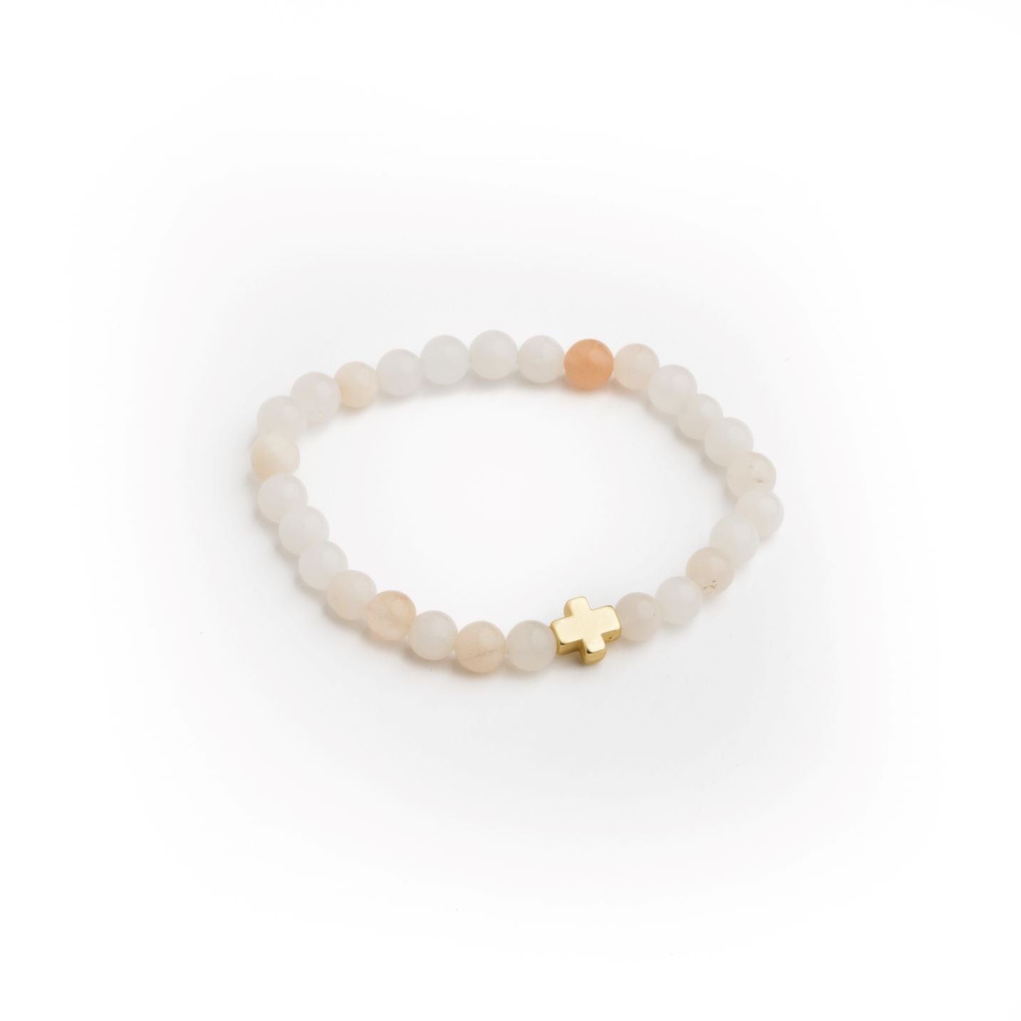 Blush Stone Cross Bracelet - 6mm