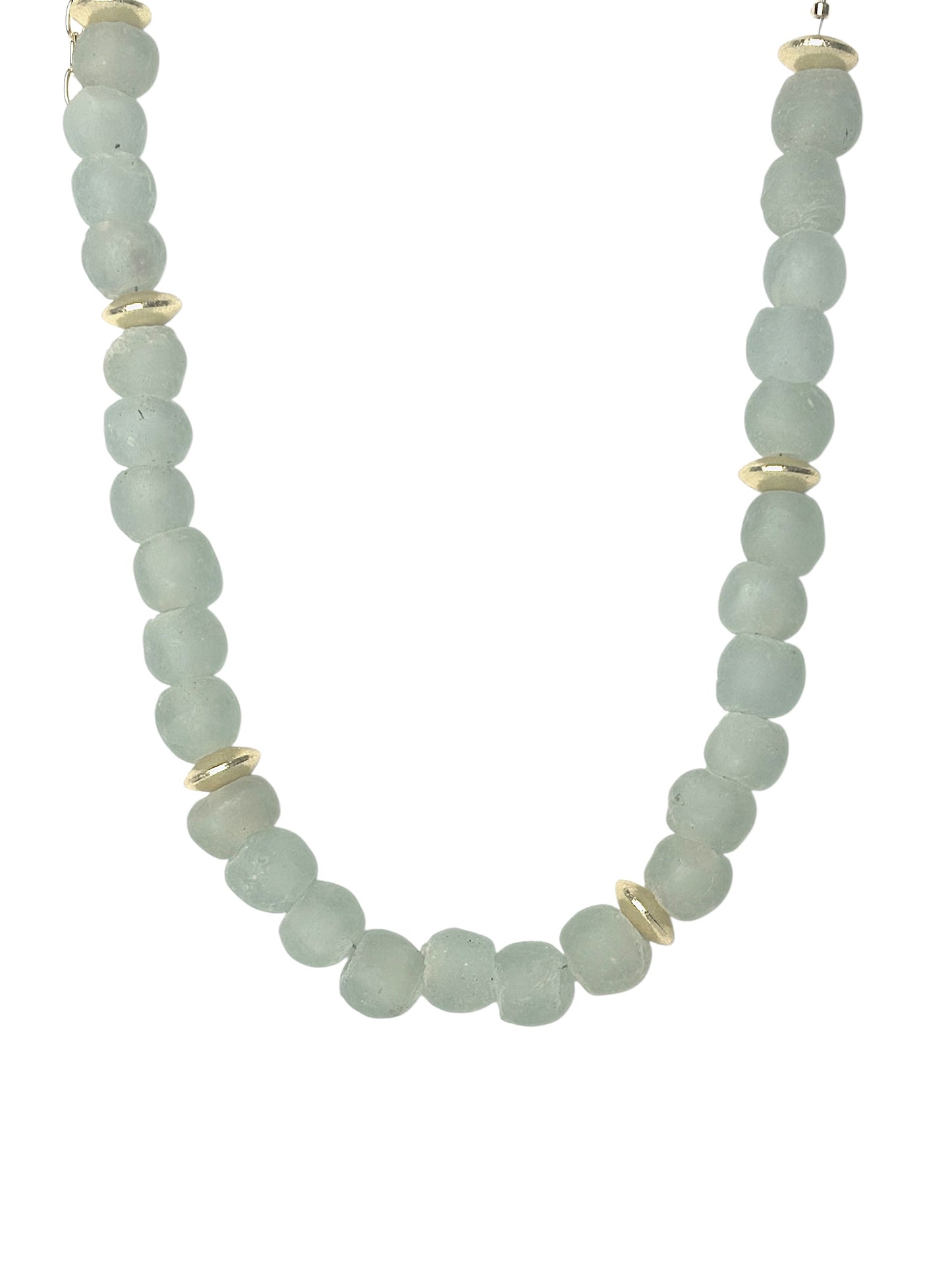 Chunky Aquamarine Recycled Glass Bead Necklace