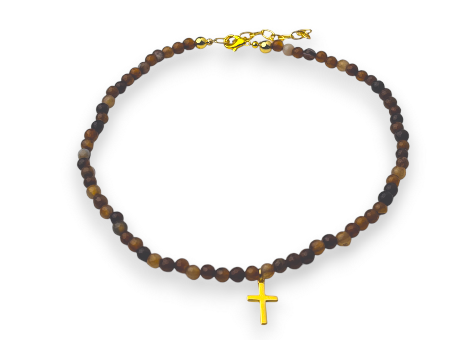 Espresso Agate Cross Bead Necklace