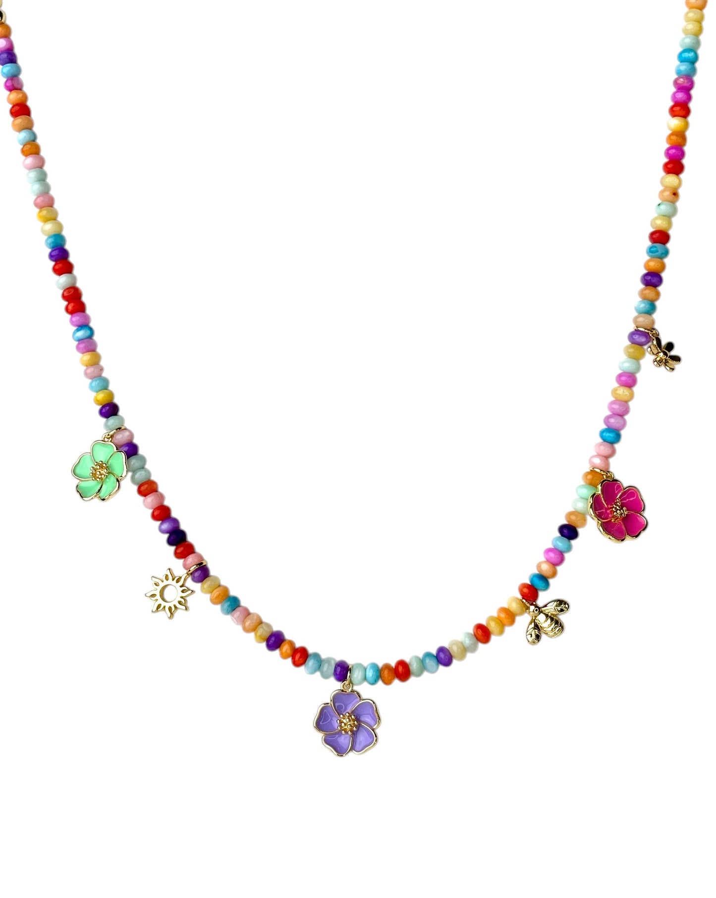 Multi Color Flower Charm Necklace