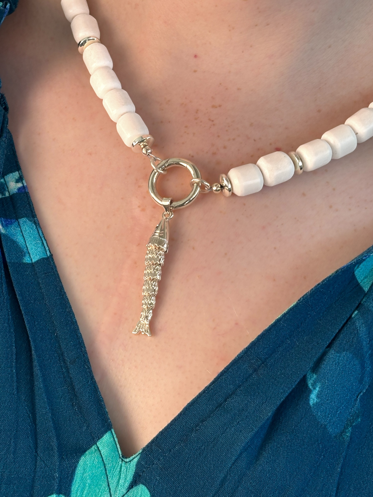 Cream and Gold Fish Necklace