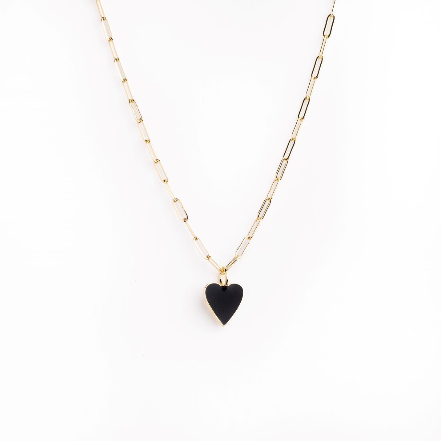 Heart Charm on Gold Plated Paper Clip Chain Necklace