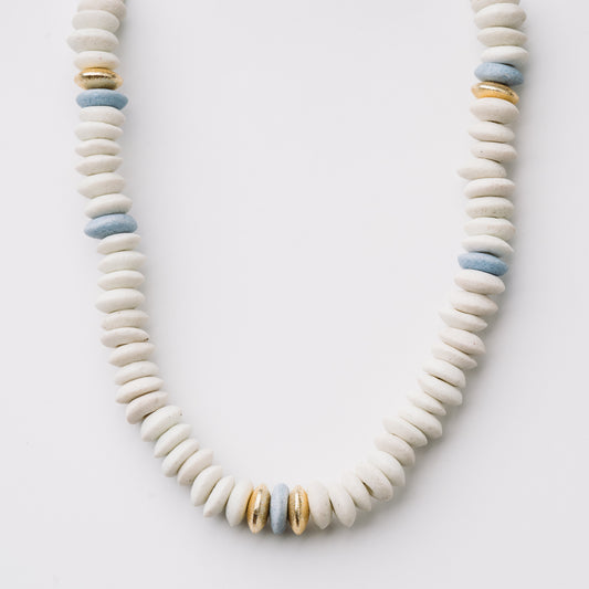 White and Powder Blue Ashanti Bead Neckclace