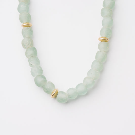 Chunky Aquamarine Recycled Glass Bead Necklace