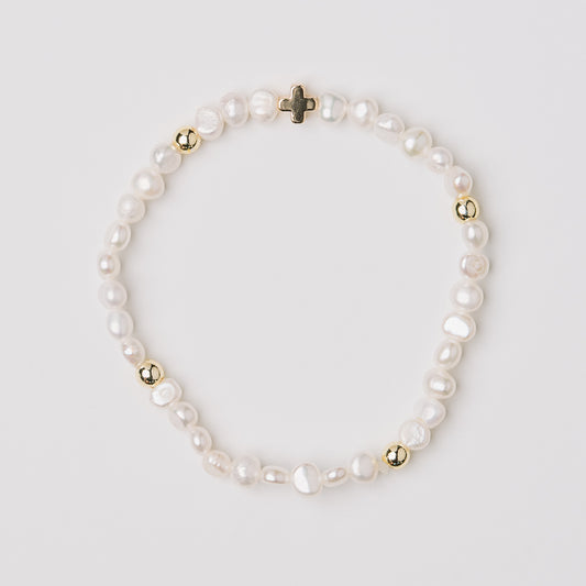 Pearl and Gold Cross Bracelet