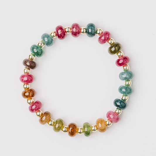 Hunter Mosaic and Gold Bead Bracelet