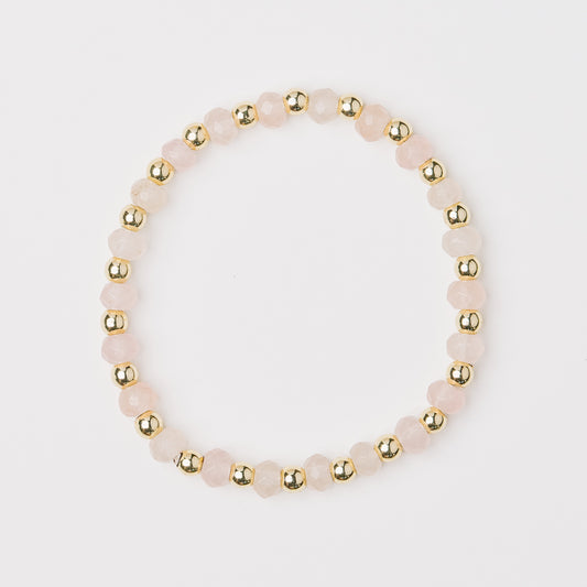 Rose Pink Faceted and Gold Bead Bracelet