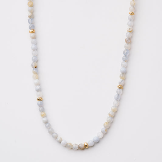 Blue Agate and Gold Bead Necklace