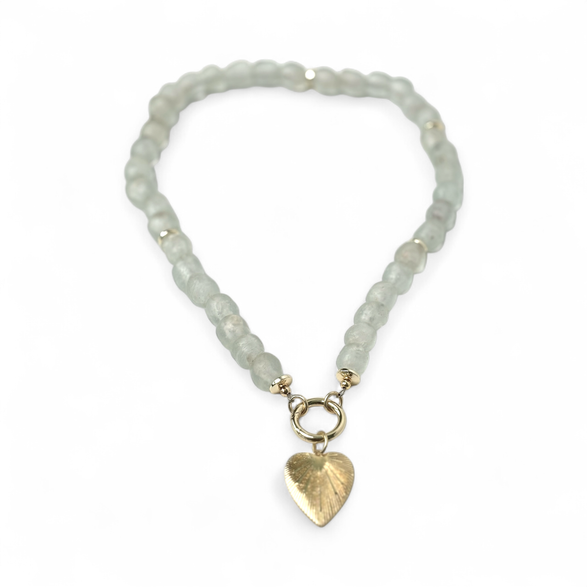 Aquamarine Recycled Glass Beads with Heart Charm