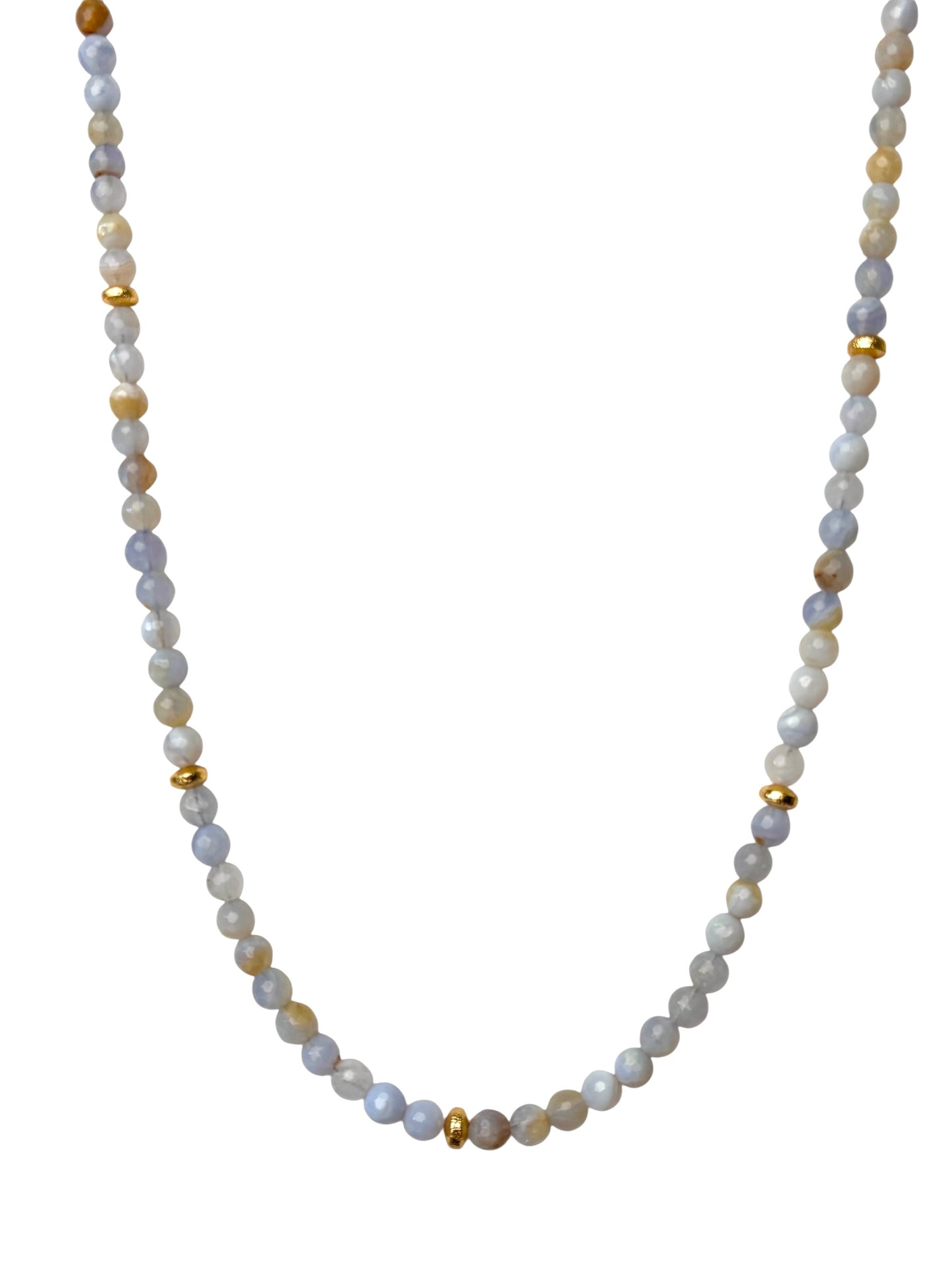 Blue Agate and Gold Bead Necklace