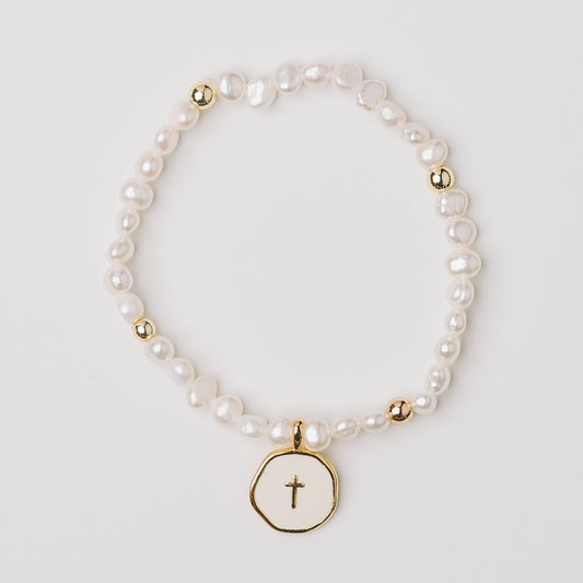 Pearl and Gold Charm Bracelet