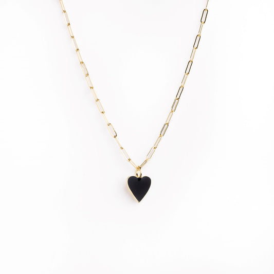 Gamecock Gold Paper Clip Chain with Black Heart Charm Necklace