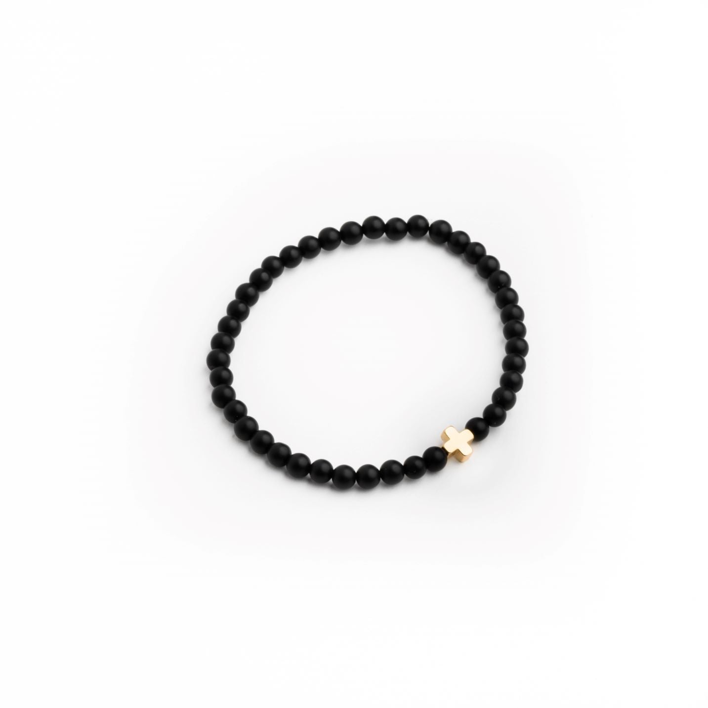 Black Onyx Stone Cross Bracelet - 4mm