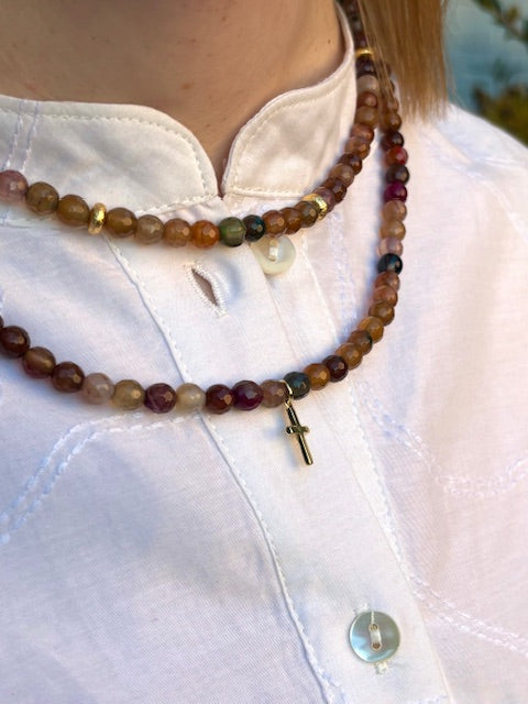 Mixed Brown Agate and Gold Bead Necklace