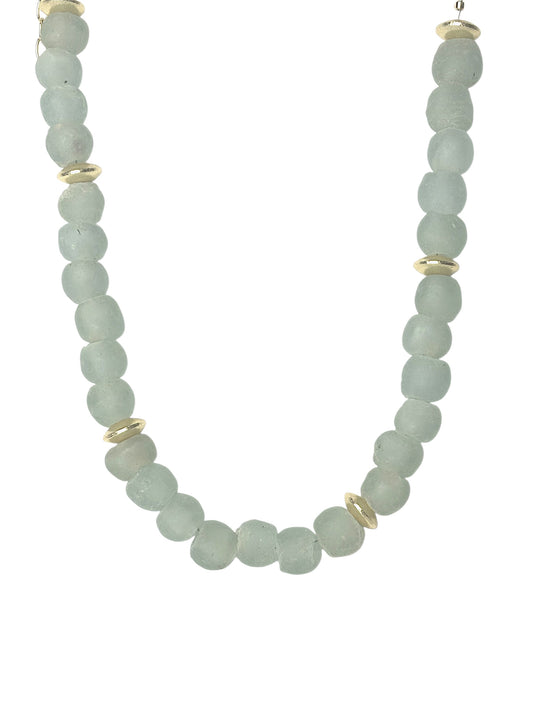 Chunky Aquamarine Recycled Glass Bead Necklace