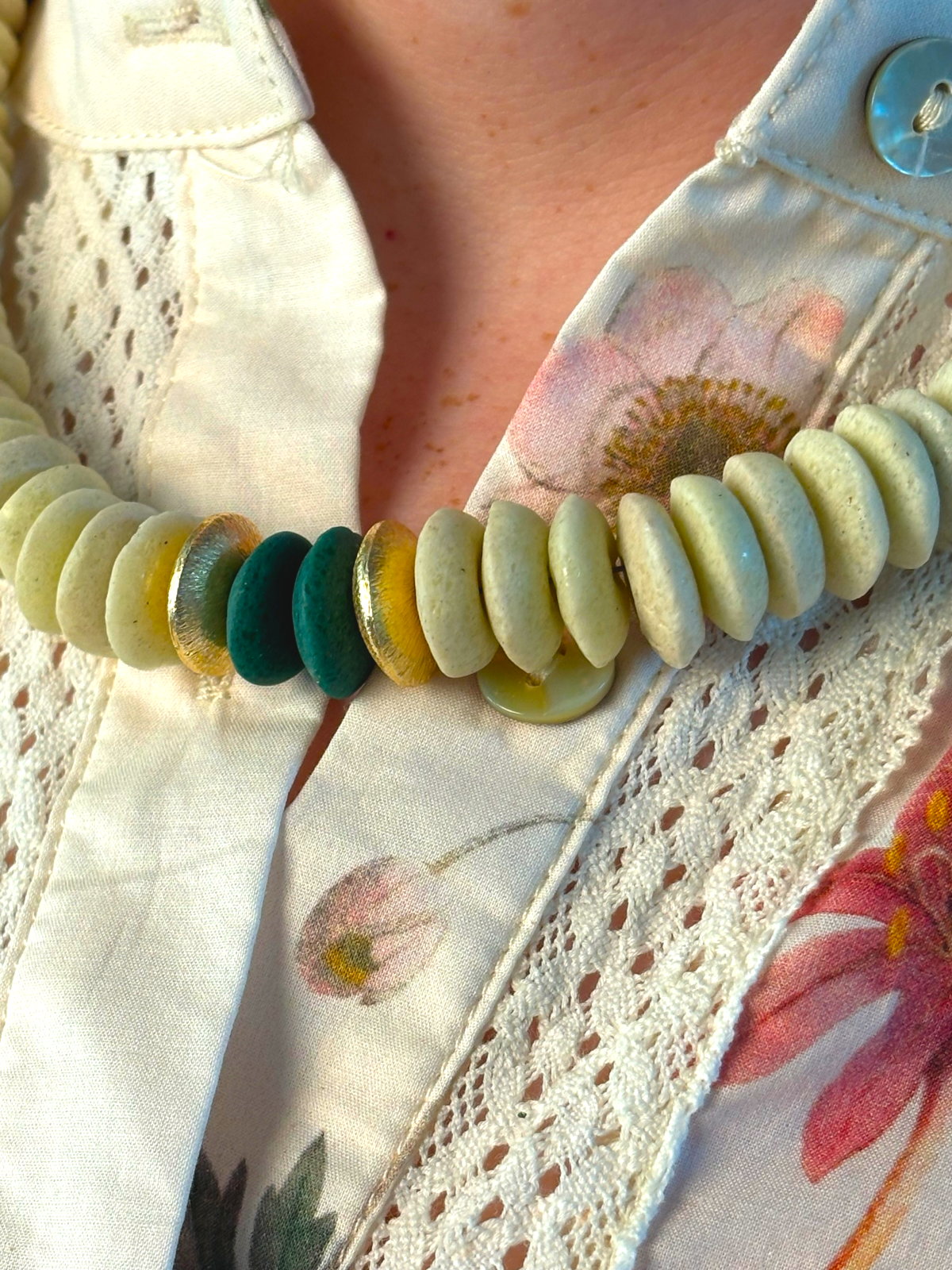 Cream Ashanti Saucer Bead Necklace