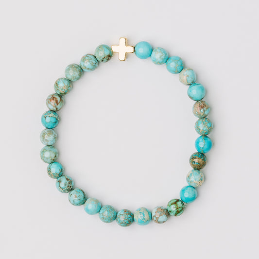 Blue Jasper and Gold Cross Bracelet
