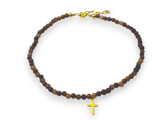 Fall Agate Cross Bead Necklace