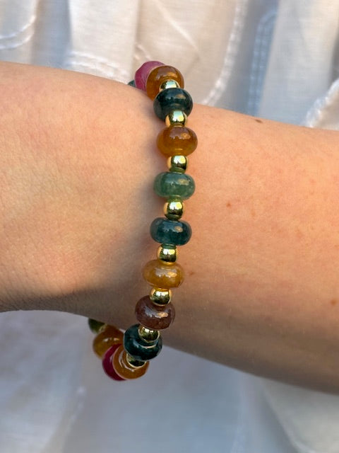 Hunter Mosaic and Gold Bead Bracelet