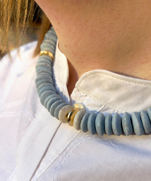 Powder Blue Ashanti Bead Necklace
