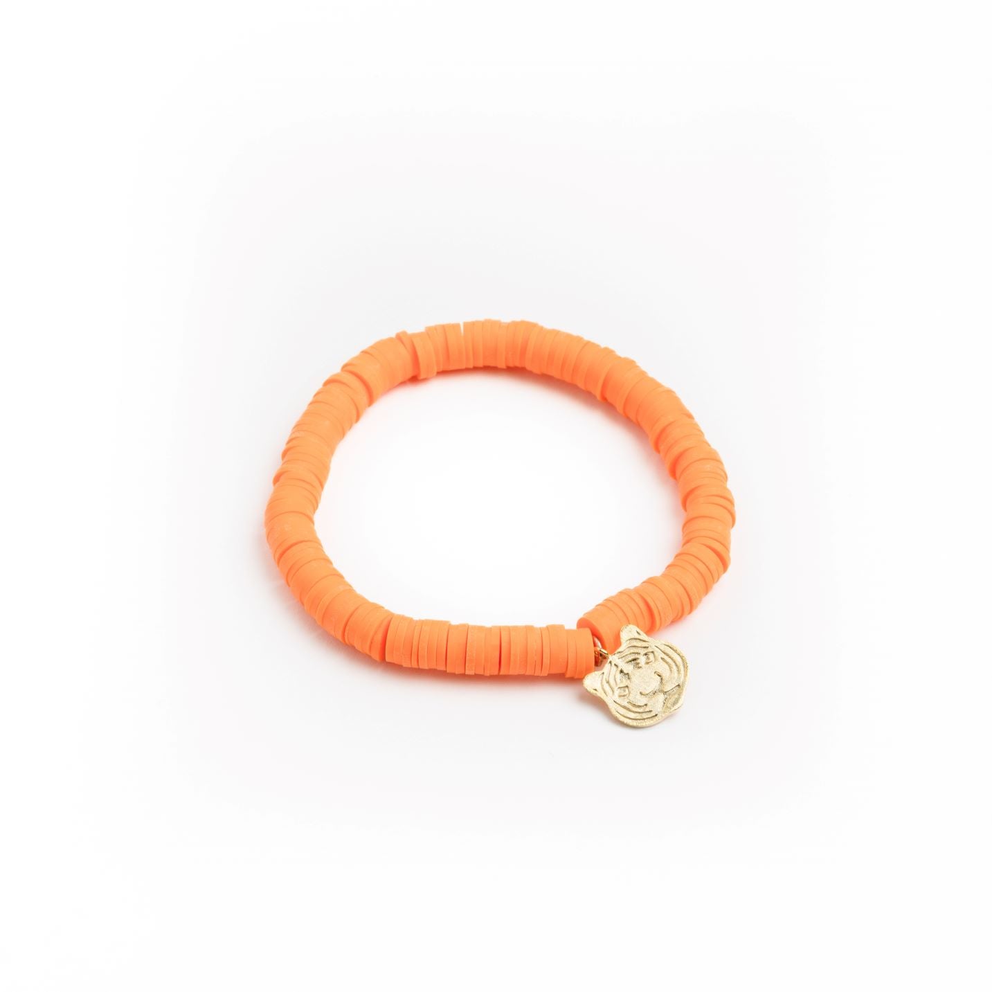 Orange Heishi Tiger Charm Bracelet