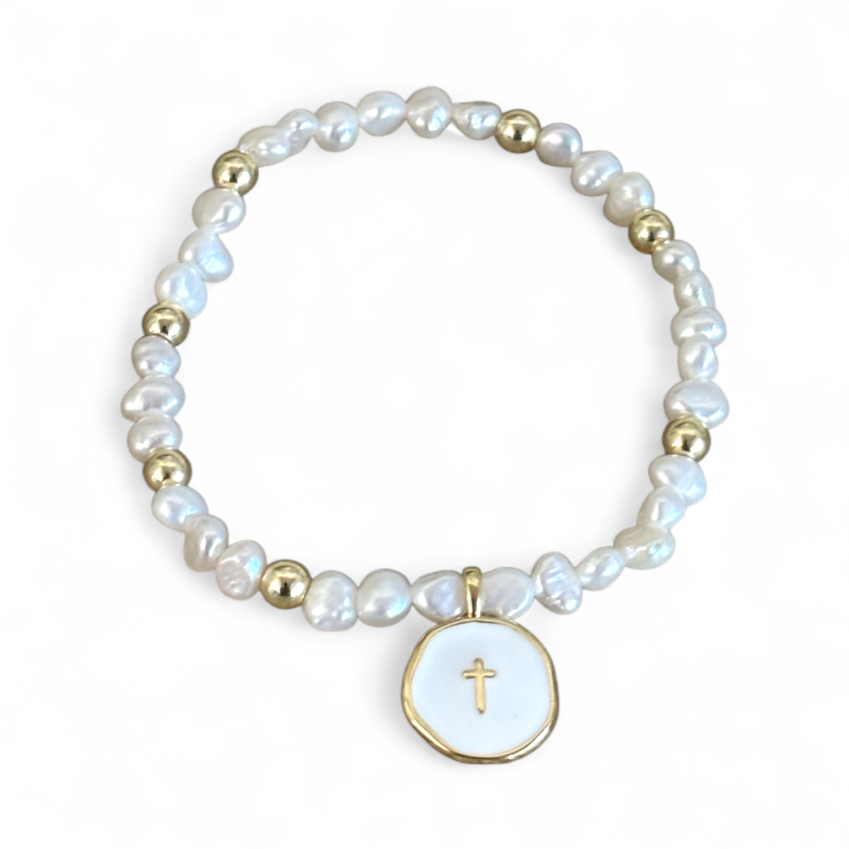 Pearl and Gold Charm Bracelet