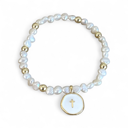 Pearl and Gold Charm Bracelet
