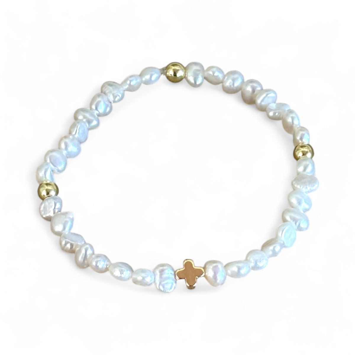 Pearl and Gold Cross Bracelet