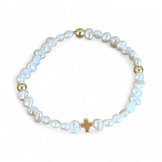 Pearl and Gold Cross Bracelet