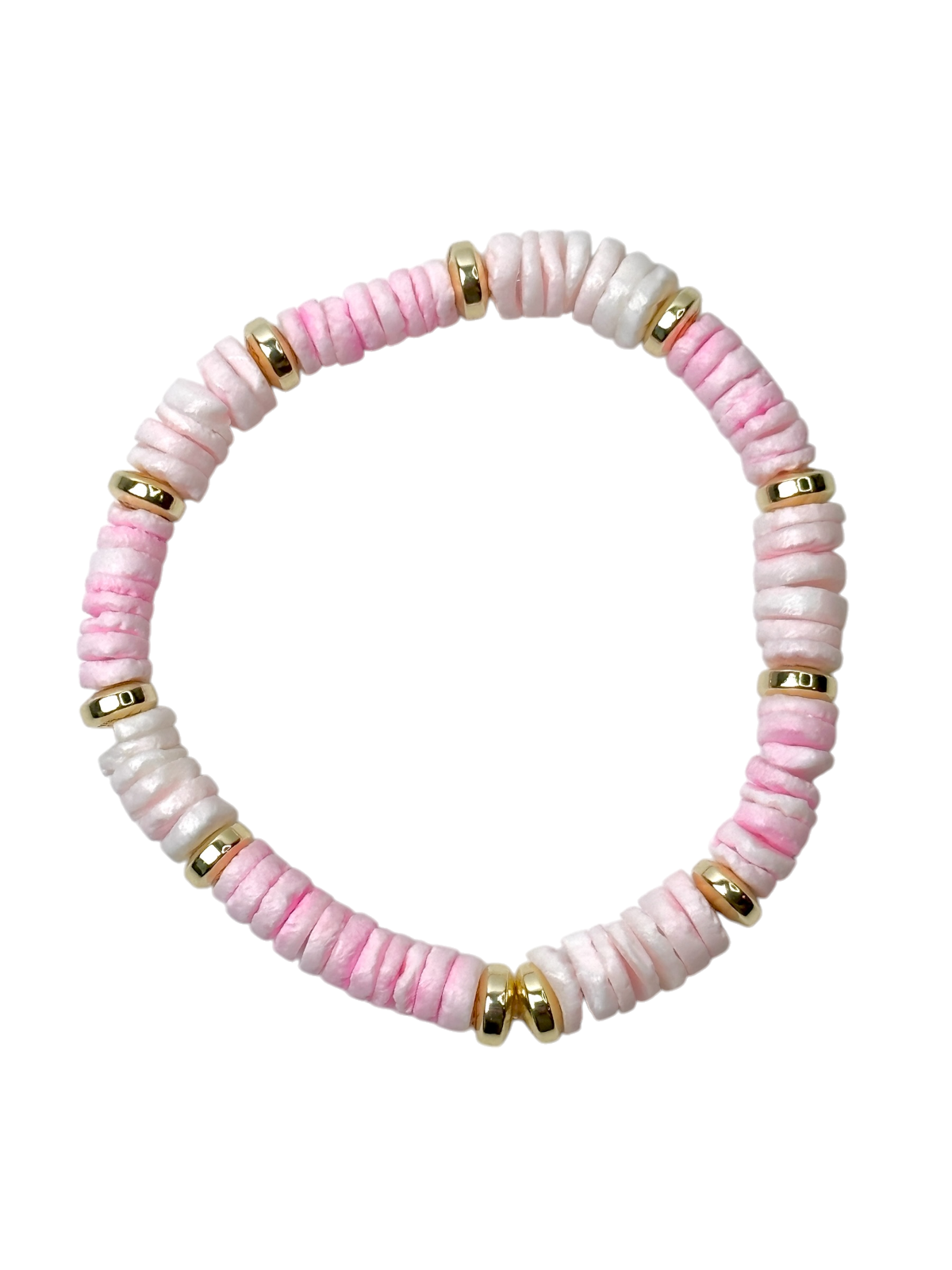 Pink Heishi Shell and Gold Bead Bracelet