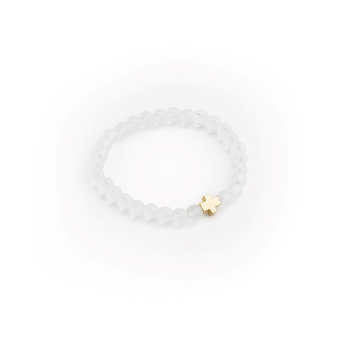 White Glass Bead Cross Bracelet