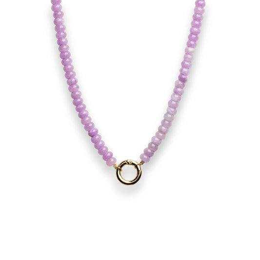 Wisteria Dyed Jade Rondelle Bead Necklace with Gold Ring Clasp