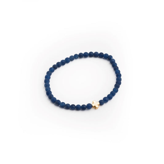 Blue Stone Cross Bracelet - 4mm