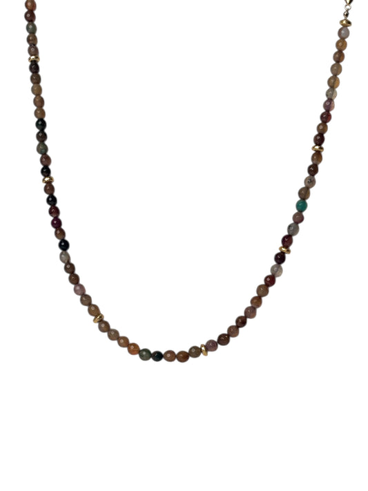 Mixed Brown Agate and Gold Bead Necklace