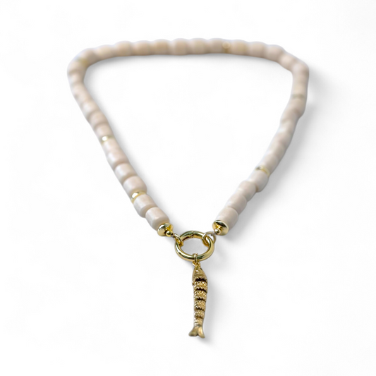 Cream and Gold Fish Necklace