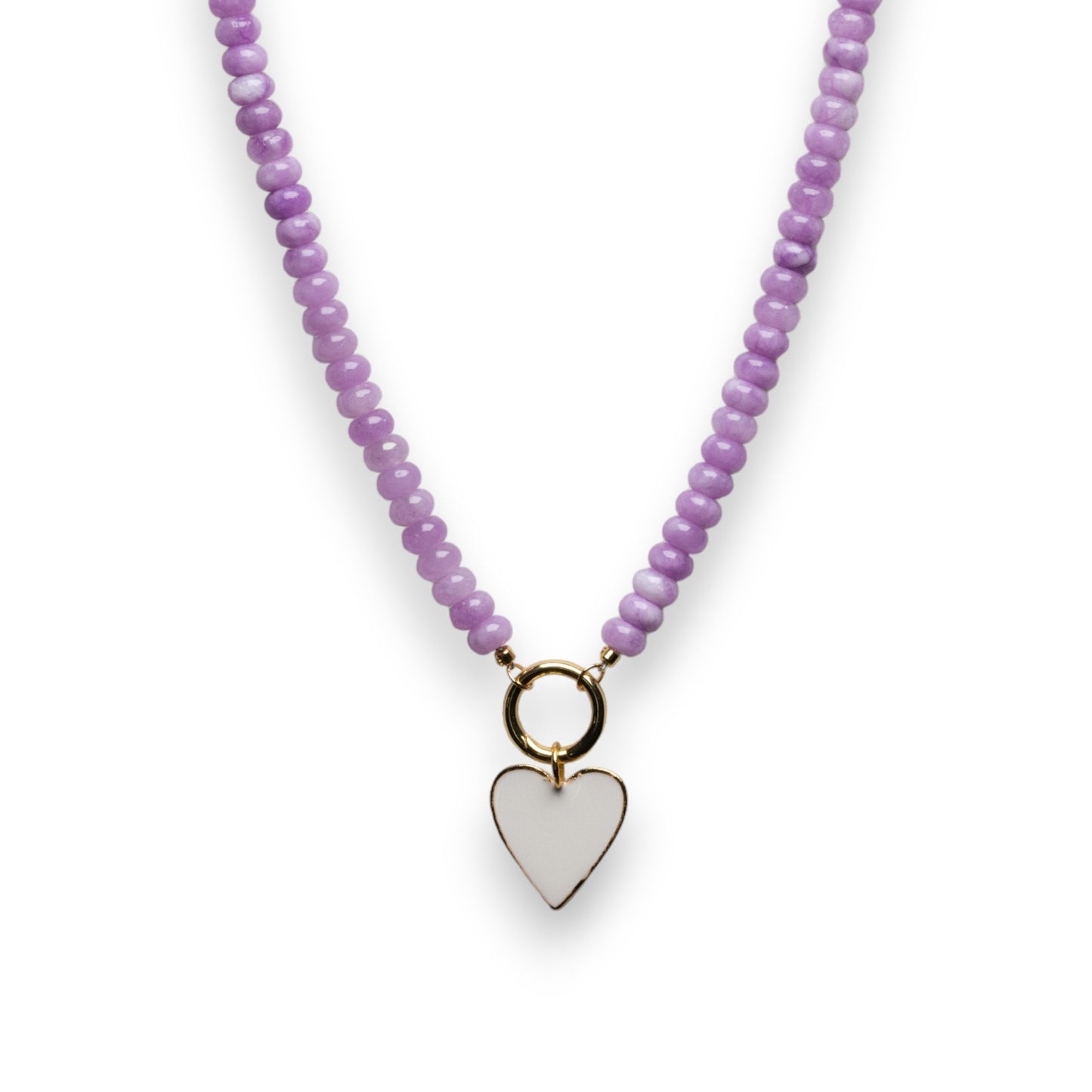 Wisteria Rondelle Bead Necklace with White Heart Charm