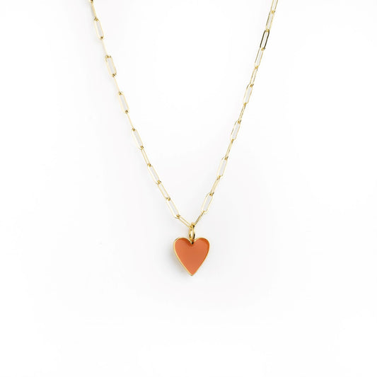 Clemson Gold Paper Clip Chain with Orange Heart Charm Necklace