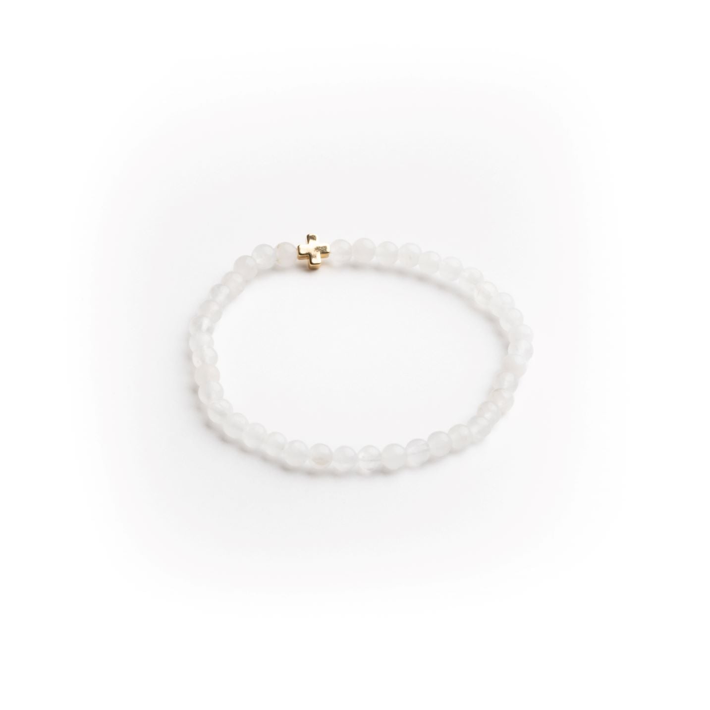 White Glass Bead Cross Bracelet - 4mm