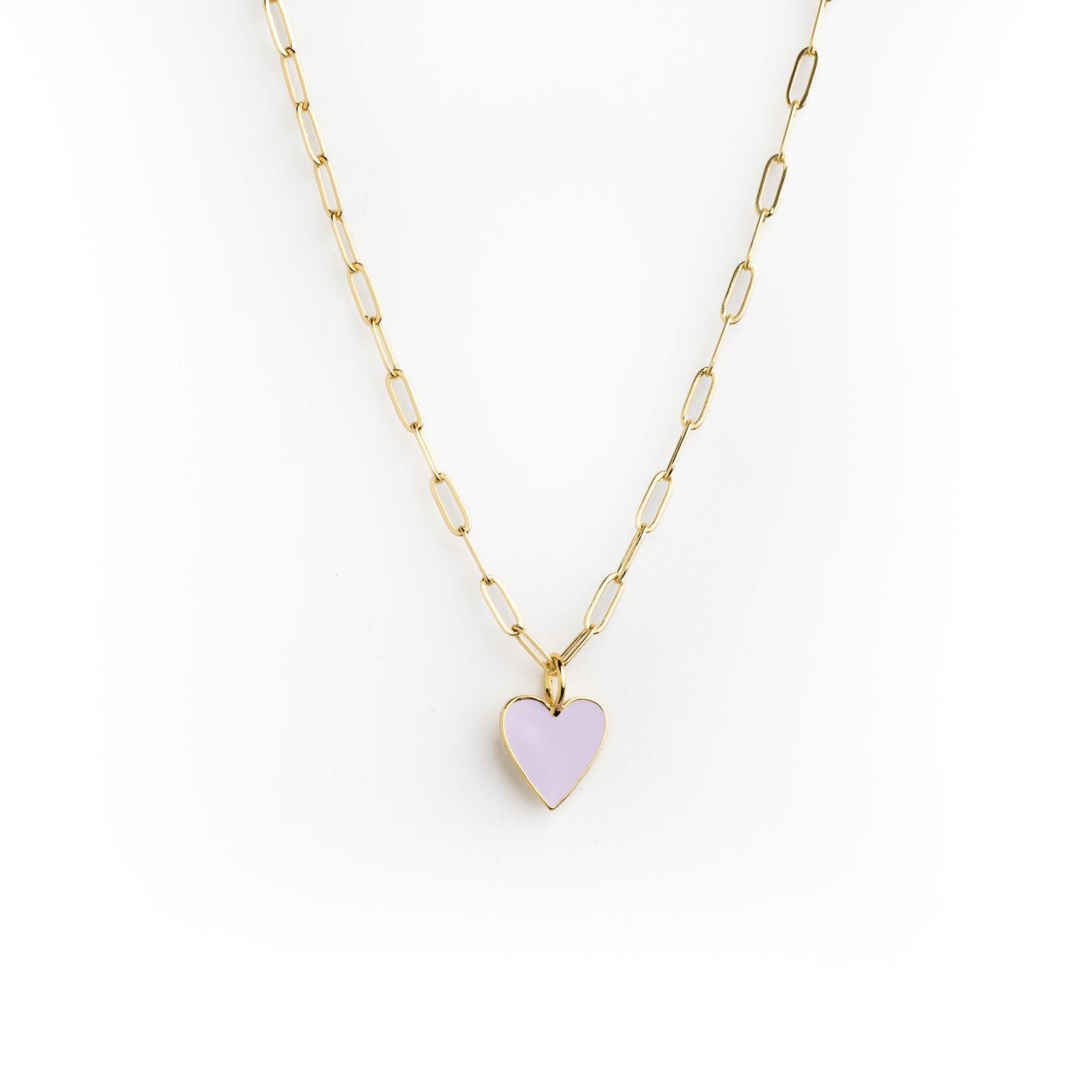Heart Charm on Gold Plated Paper Clip Chain Necklace