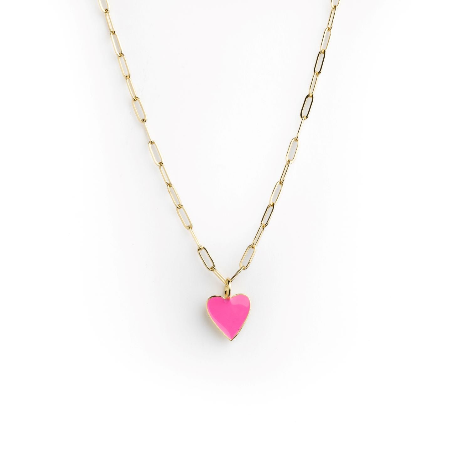 Heart Charm on Gold Plated Paper Clip Chain Necklace